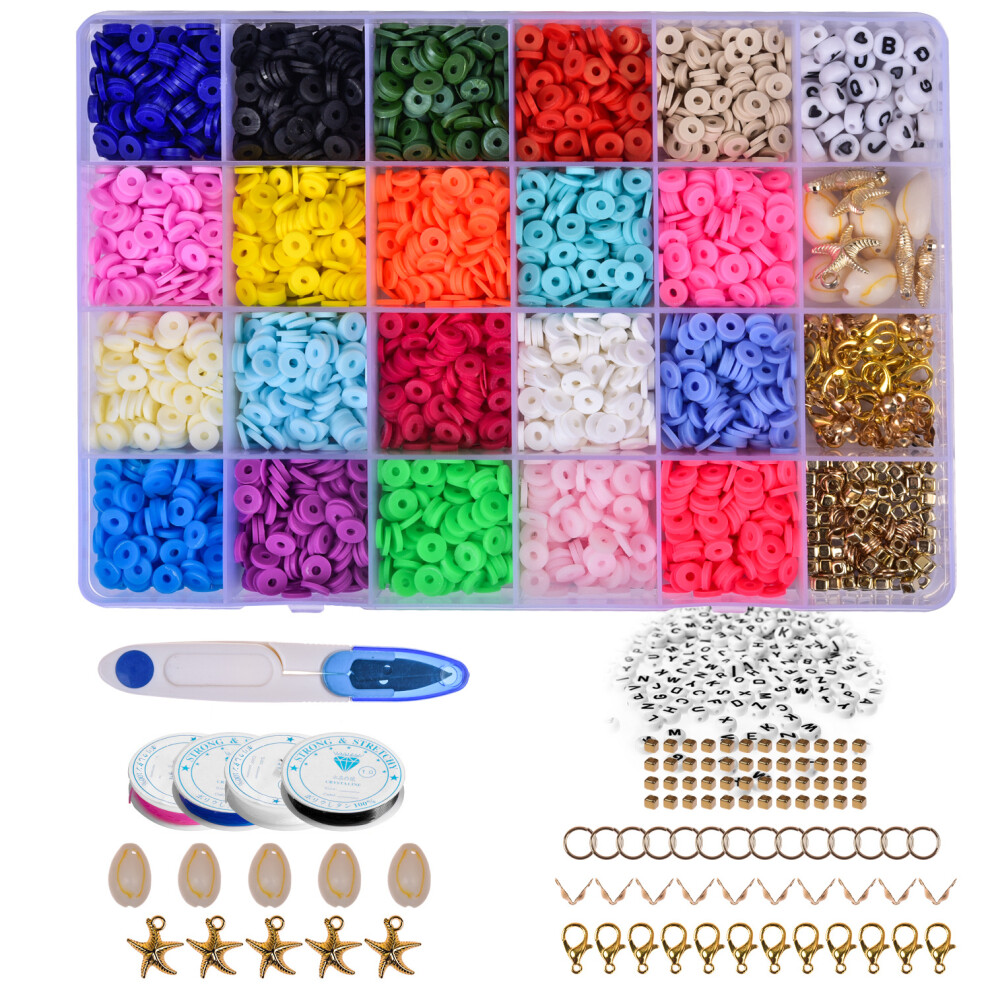 Clay Beads Set, Bracelet Making Kit with 6mm Polymer Clay Beads in 20 Beautiful Colours, Clay Beads Jewellery Making Kits
