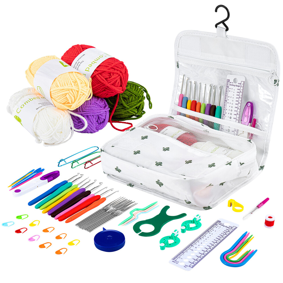 61Pcs Crochet Hook Yarn Ergonomic Kit Knitting Needle Sewing Tool