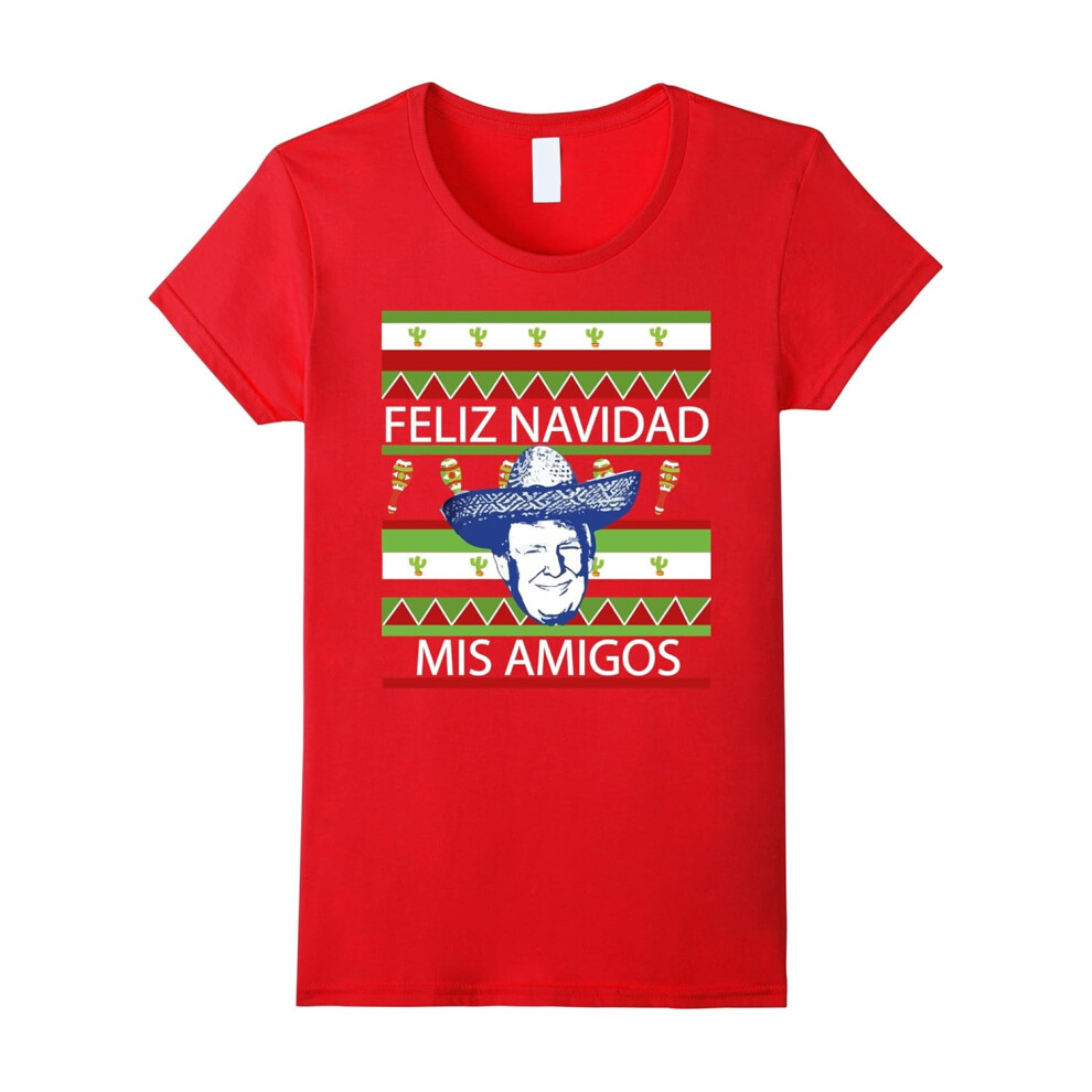 (XL) Women's Feliz Navidad Trump Shirt-Father's Day