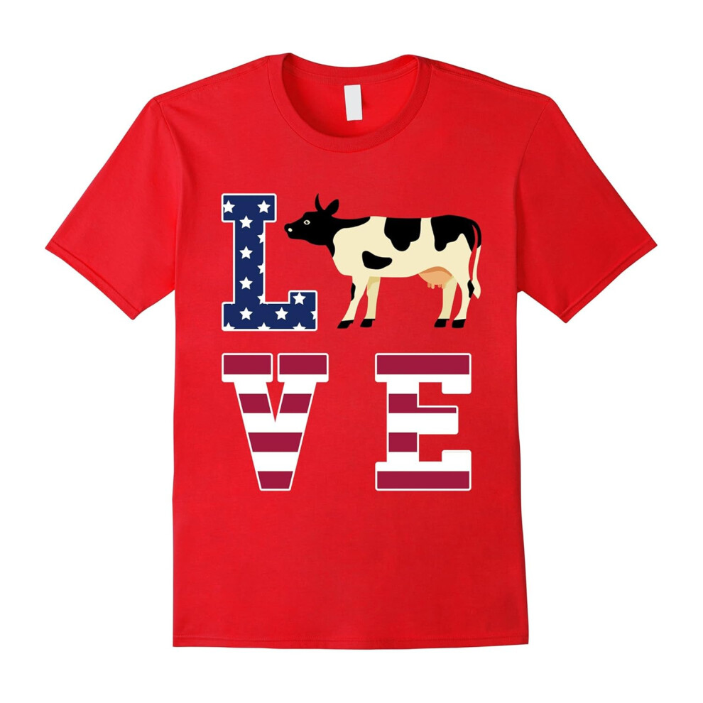 (XXL) I Love My Cow â Dairy Farming Cow Love USA Flag T-Shirt-Father's Day