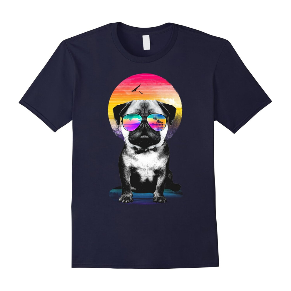 (XXL) Cool Dog T Shirt, Glasses Pug T Shirt, Pug Gifts T Shirt-Father's Day