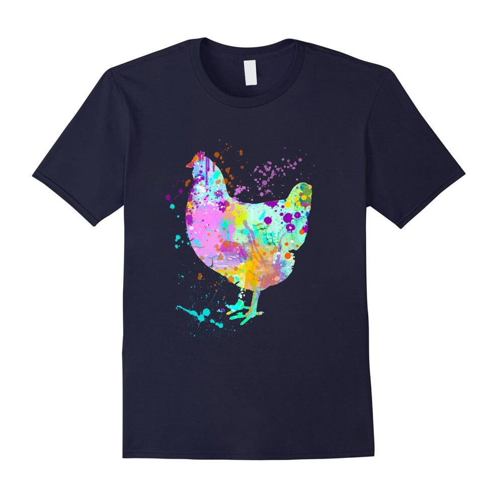 (XL) Chicken T-Shirt, Watercolor Splash Love Chickens Tee Shirt-Father's Day