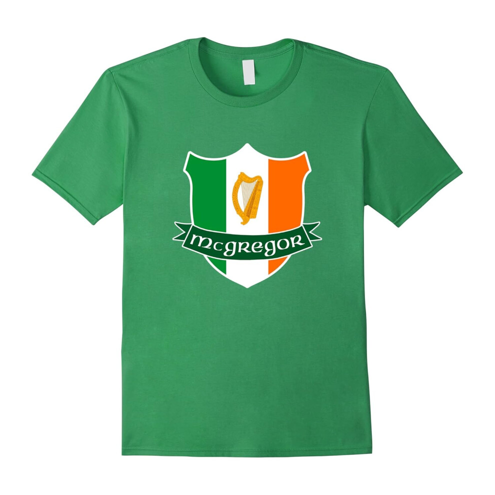 (M) McGregor T Shirt Family Name Irish Flag Harp Crest-Father's Day