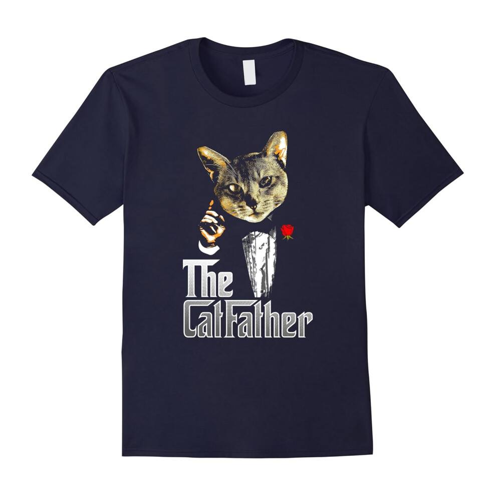 (XXL) The CatFather Funny Parody Cat Lover Daddy T Shirt-Father's Day