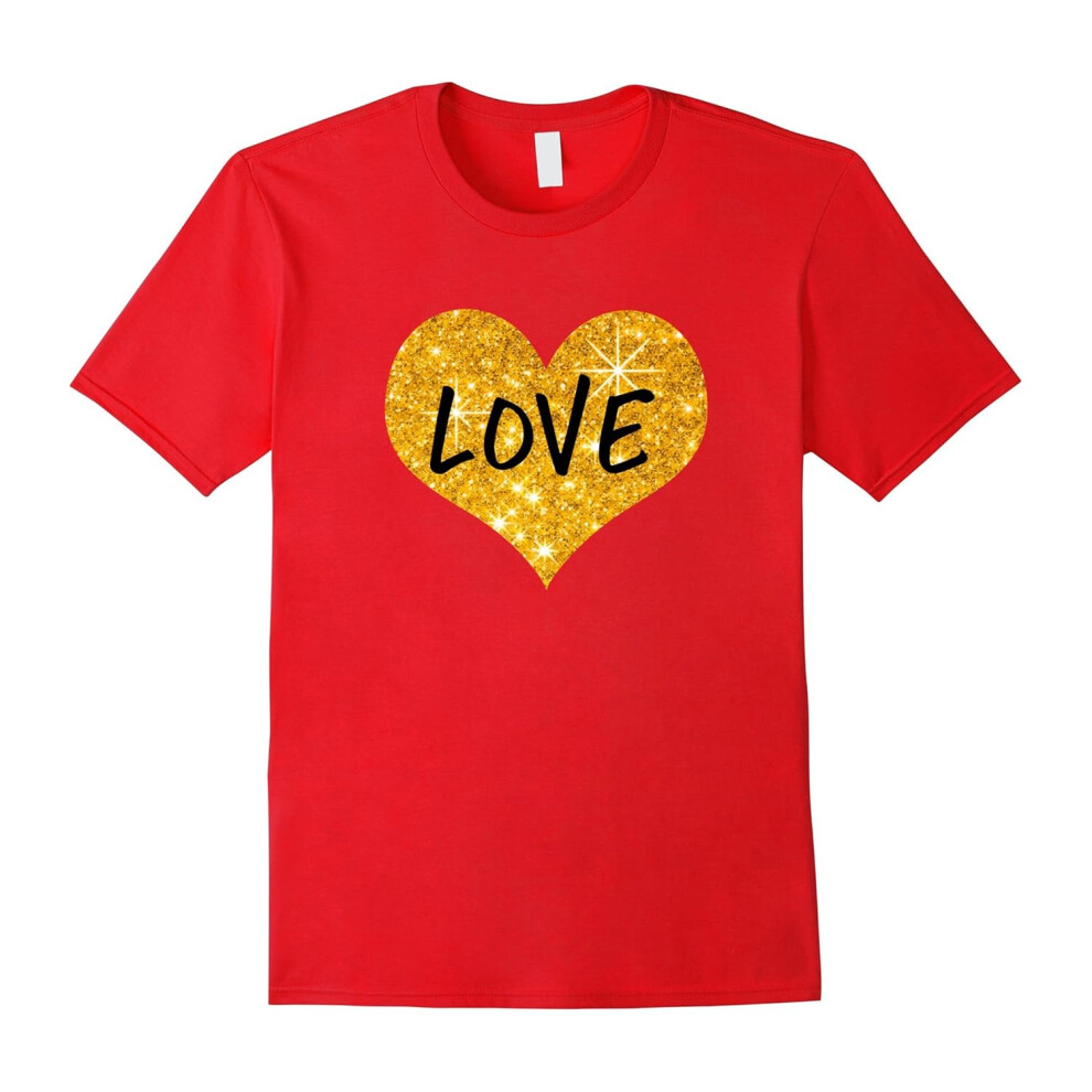 (XL) Valentines Day Shirt For Women Girls Love Gold Heart-Father's Day