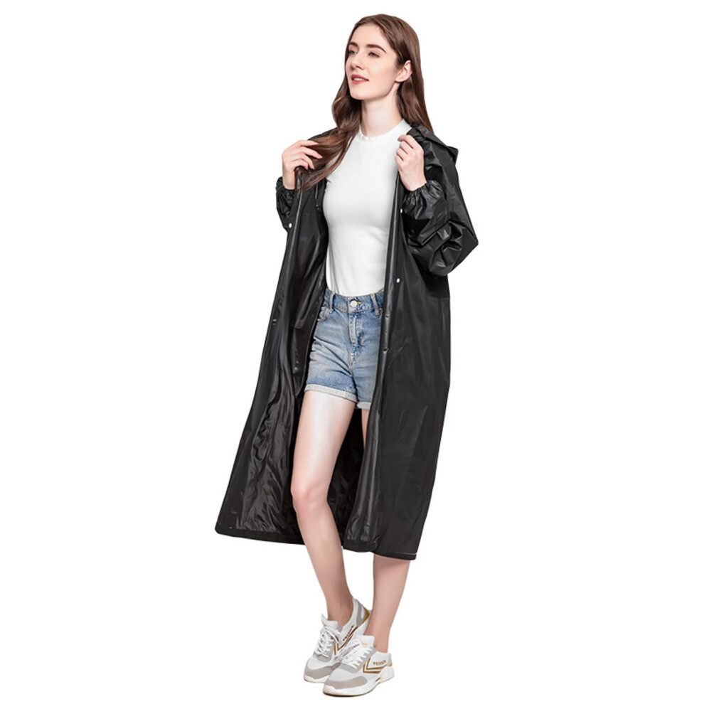 (Black) Rain Poncho Sports Raincoats, Eva Reusable Rain Coat Jacket With Hood, Rain Cover Poncho For Men And Women Black 779747658781