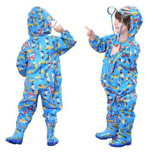 (XL) Kids Puddle Suits Boys Girls Raincoat Hooded Waterproof All in One Rainsuit Breathable Rainwear PVC Transparent Hat Brim Zipper Muddy Suit