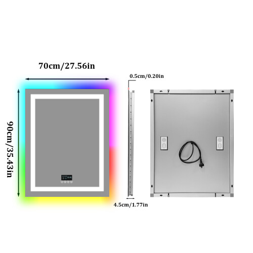 700x900mm LED Lighted Bathroom Mirror with Bluetooth and RGB Backlight 2