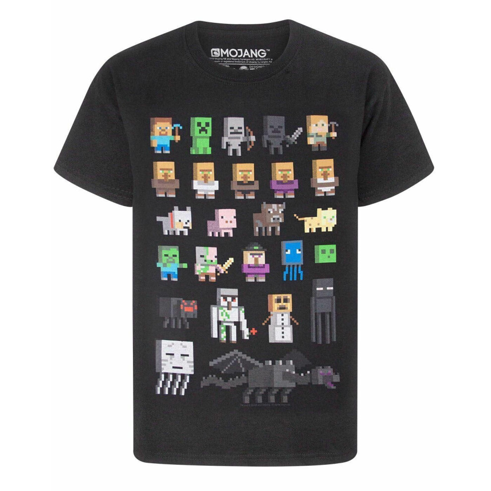 (14-15 Years, Black) Minecraft Childrens/Kids Sprites Short-Sleeved T-Shirt