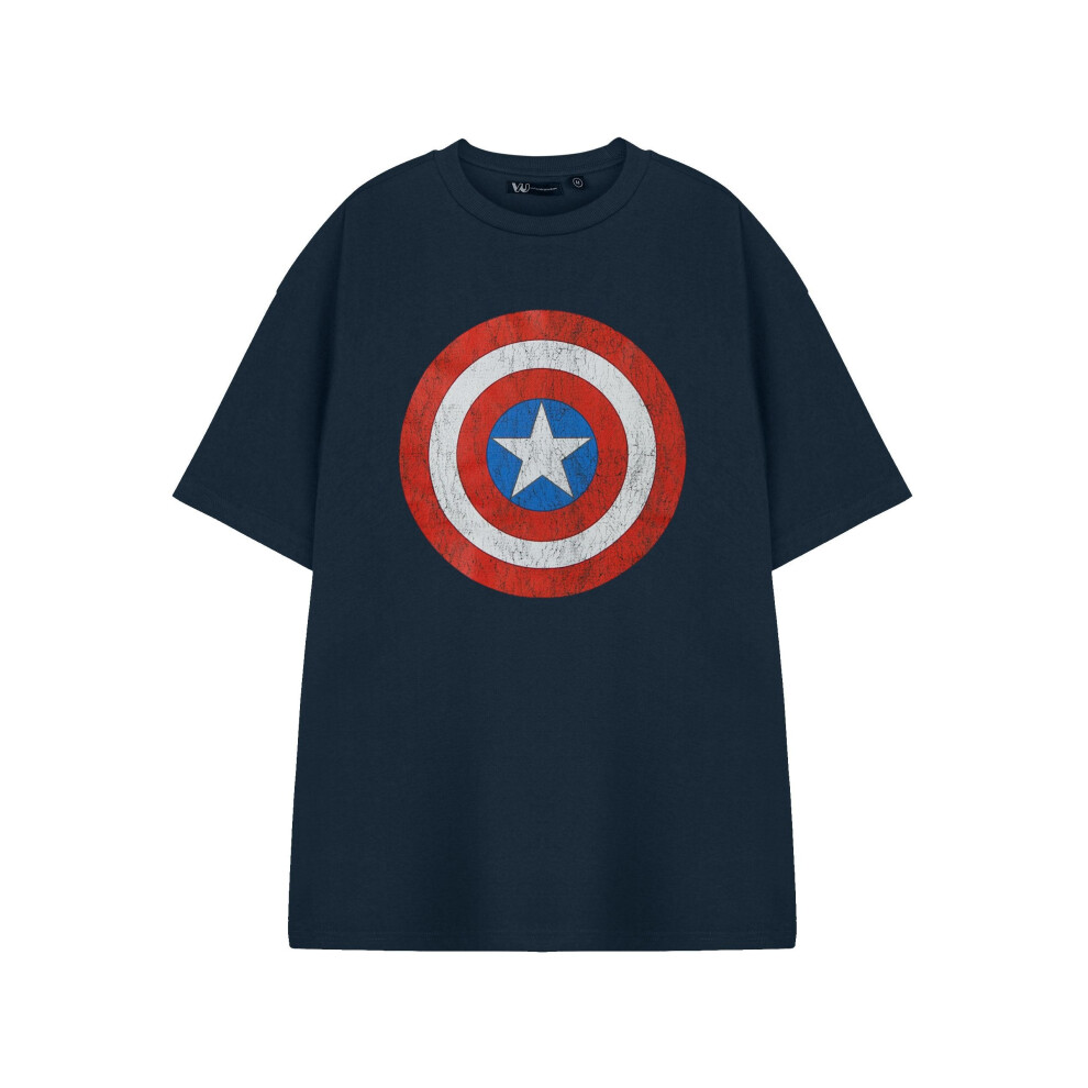 (M, Navy) Captain America Mens Shield Short-Sleeved T-Shirt