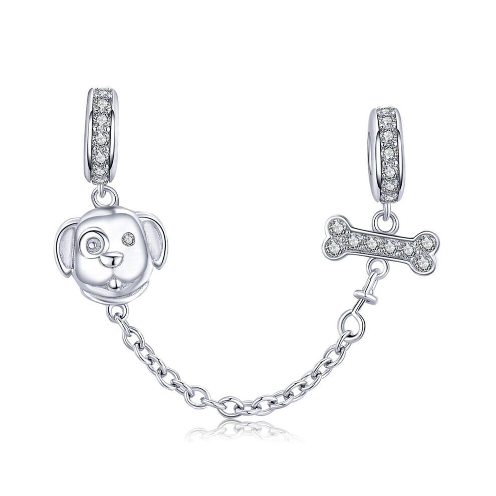 Dog and Bone Safety Chain sterling silver charm for pandora bracelet