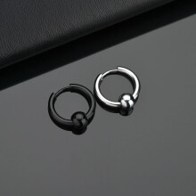 (12mm, Ball Silver Black) 1Pair Stainless Steel Hoop Earrings Anti Allergic Hip Hop Earring Unisex