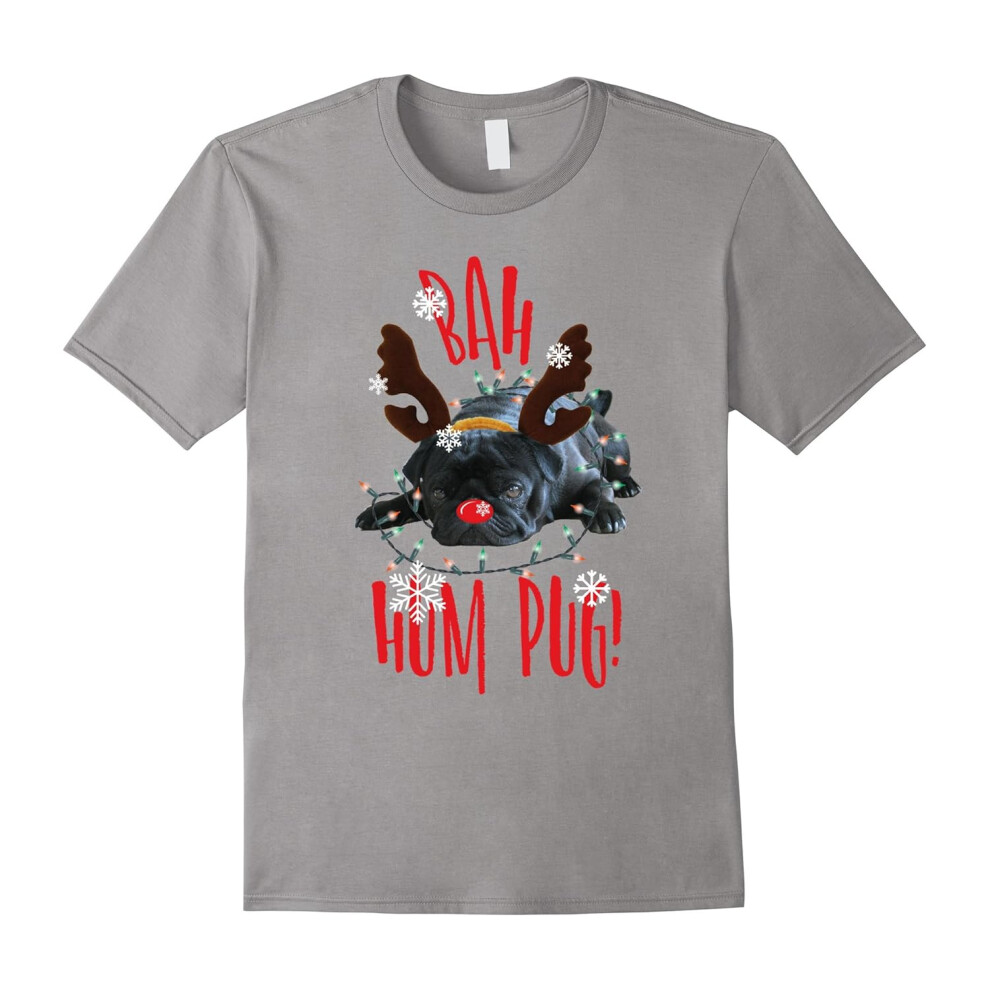 (XXXL) Bah Hum Pug, Black Pug Lovers Christmas T shirt-Father's Day