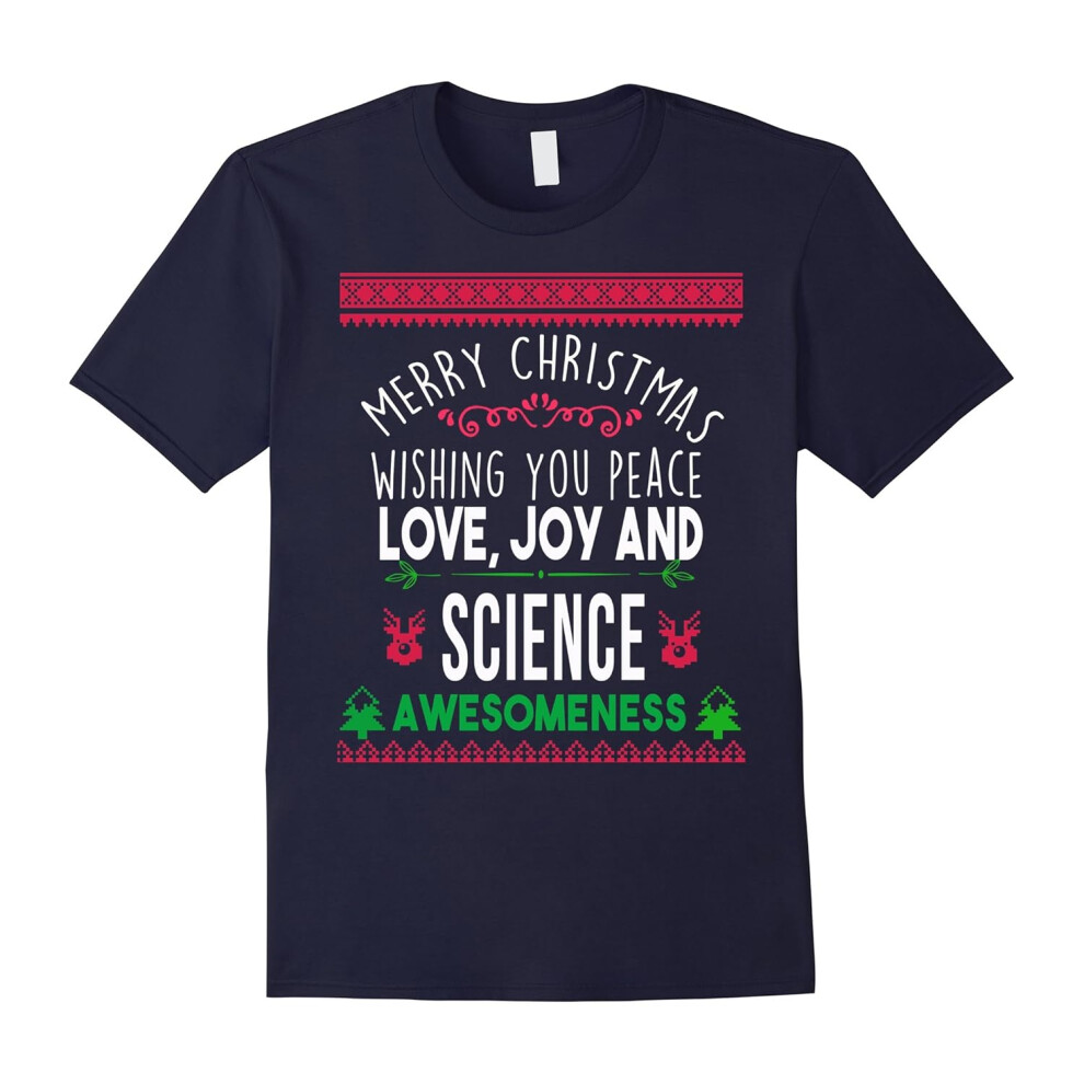 (L) Merry Christmas peace love joy & science awesomeness t-shirt-Father's Day