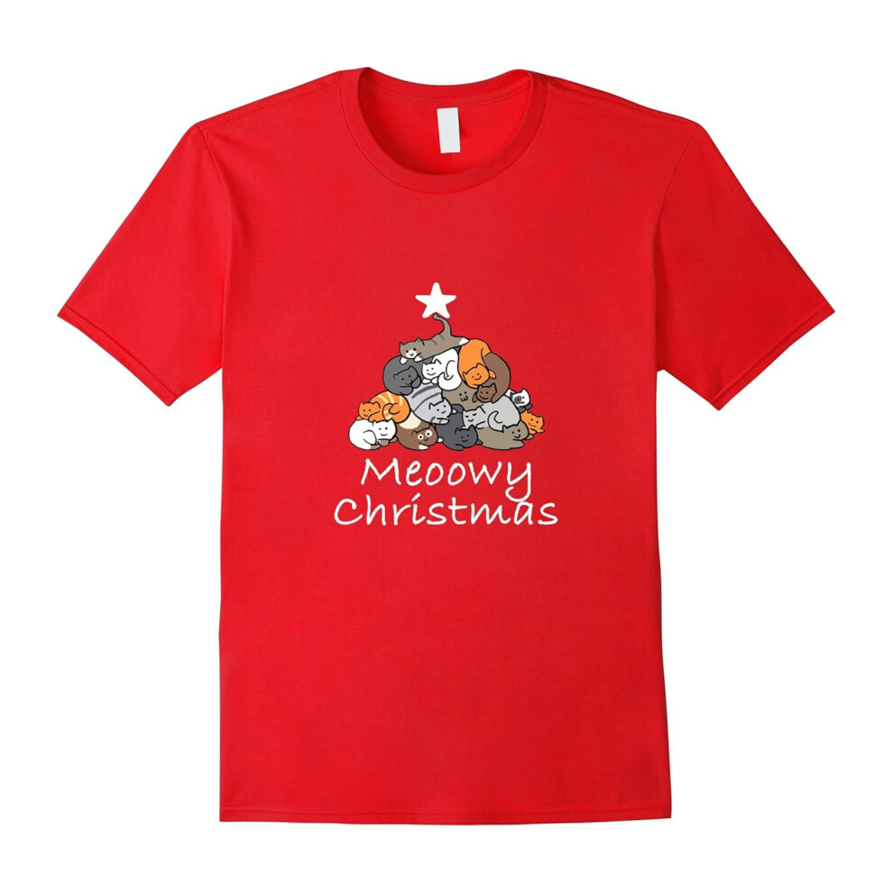 (M) Cats Christmas Tree Merry Xmas Cat lover T-Shirt-Father's Day