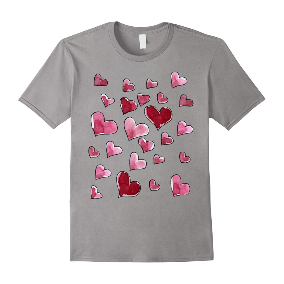 (XL) Watercolor Love shirt Valentine's Day Hearts t-shirt-Father's Day