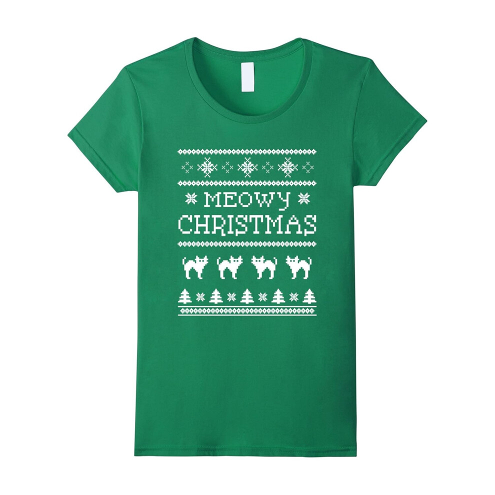 (XL) Have a Meowy Christmas Ugly Green T-Shirt for Cat Lovers-Father's Day