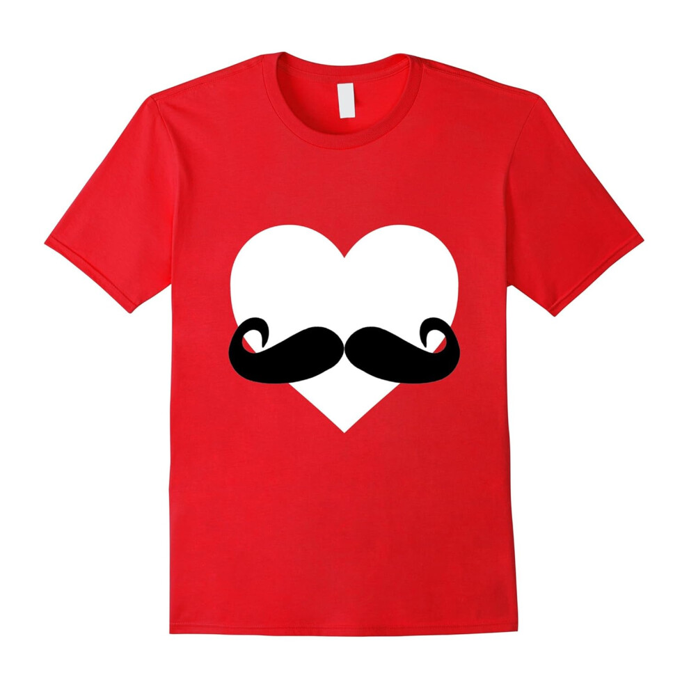 (XXXL) Heart Mustache Tshirt Funny Valentine Day Boys Men Love Cute-Father's Day