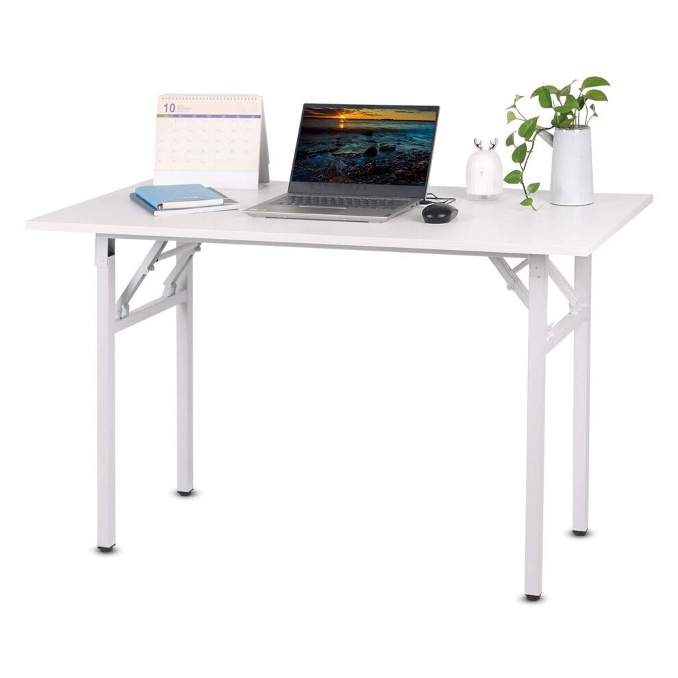 (B white) BELIWIN Folding Computer Desk, No-Assembly Writing Desk, PC Laptop Home Office Desk Workstation