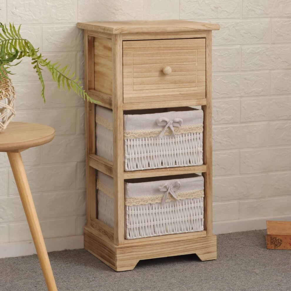 (Reydon 3 Drawer White and Oak) Rustic Chest 3 / 4 Storage Drawers Organizer Fully Assembled