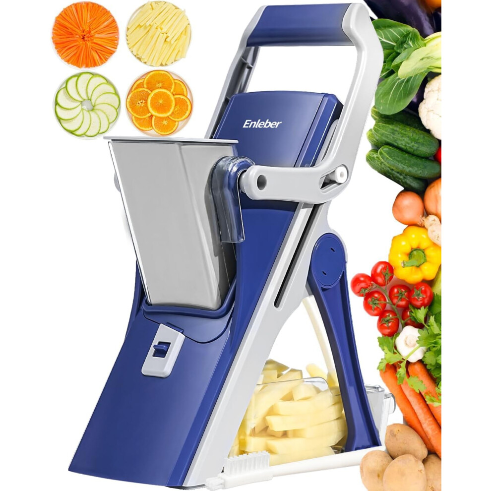 (Dark Blue) Safe Vegetable Chopper - Kitchen Shredder, Potato Slicer, Adjustable Vegetable Cutter with Container, Multi-Function 6-in-1 Food Chopper (Blue)