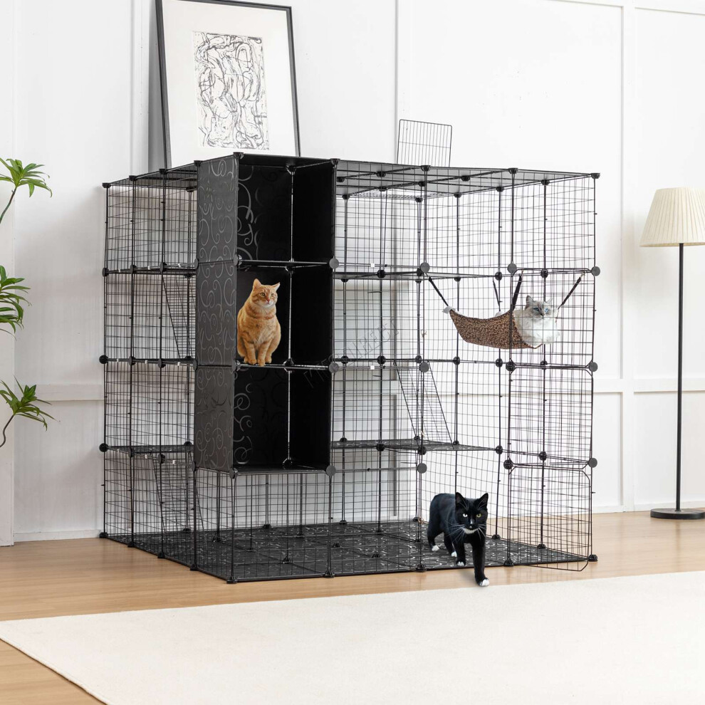 (Large With Storage) PawHaven Cat Cage Indoor Large Metal Wire DIY Design Small Animal Pet Crate