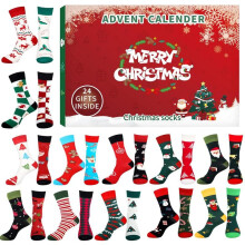Christmas Stocking Advent Calendar 24 Days Countdown Cotton Socks For Adults Different Pattern Advent Box Socks