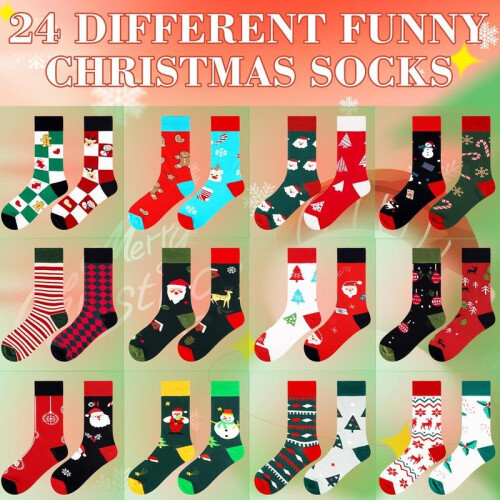 Stocking Advent Calendar 24 Days Countdown Christmas Cotton Socks For Adults Different Pattern Advent Box Socks 2