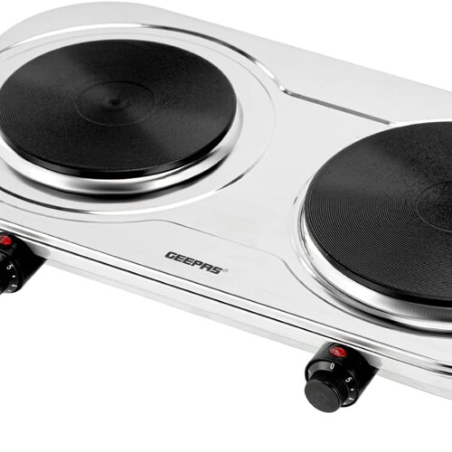 Geepas 2500W Stainless Steel Double Hot Plate Portable Electric Hob Double Burner