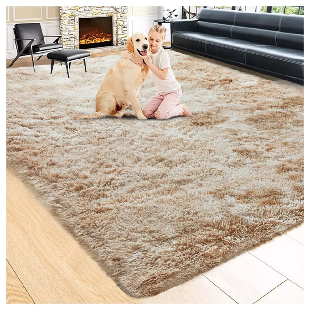 (BEIGE- TYE DYE, 120X170 CM) Extra Large Rugs Fluffy Shaggy Living Room Rug
