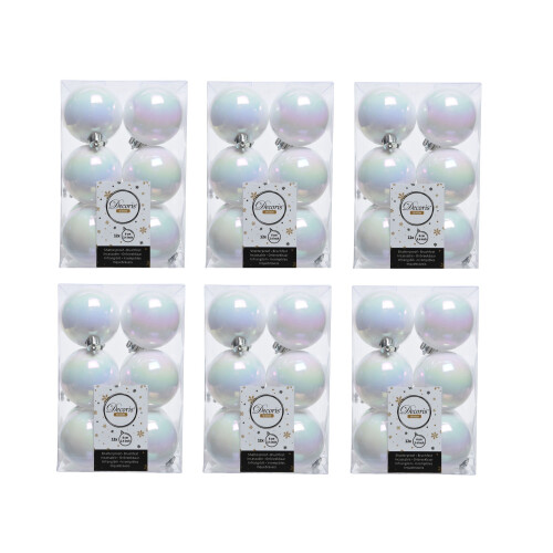 72 White Iridescent Christmas Baubles Shatterproof Tree Decor 6cm Iris