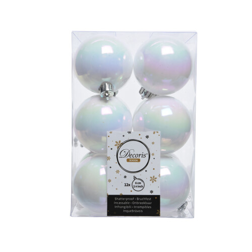 72 White Iridescent Christmas Baubles Shatterproof Tree Decor 6cm Iris 1