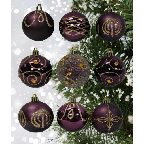 Premier 9 Decorated Purple Plum Christmas Tree Baubles Decorations Tree 6cm