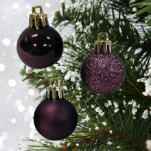 24 Mini Christmas Tree Baubles Purple Plum Decoration Tree 3cm
