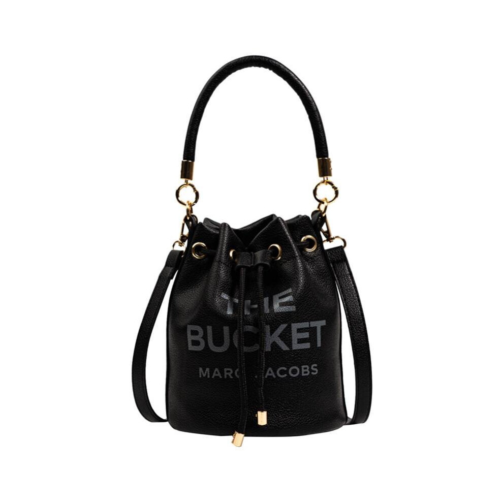(Black) Bucket Handbag Women Leather Drawstring Shoulder Crossbody Bag Daily Travel Gift