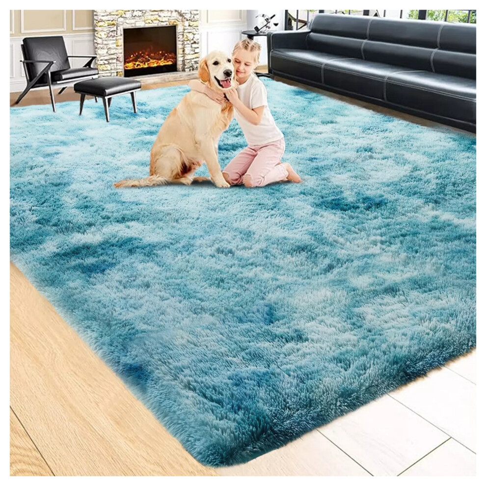 Aspire Homeware (Teal- Tye Dye, 80X150 Cm) Extra Large Rugs Fluffy Shaggy Living Room Rug Blue