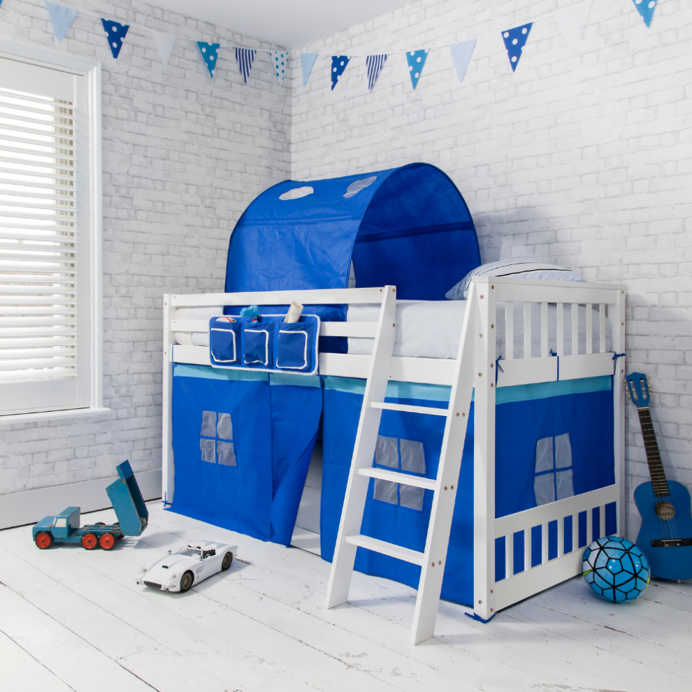 Harri Bunk Bed Low with Blue Package in Classic White