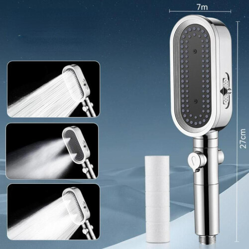 (silver) 3 Modes High Pressure Shower Head Built-in Filter Handheld Adjustable Water Saving Nozzle Bathroom Accessories