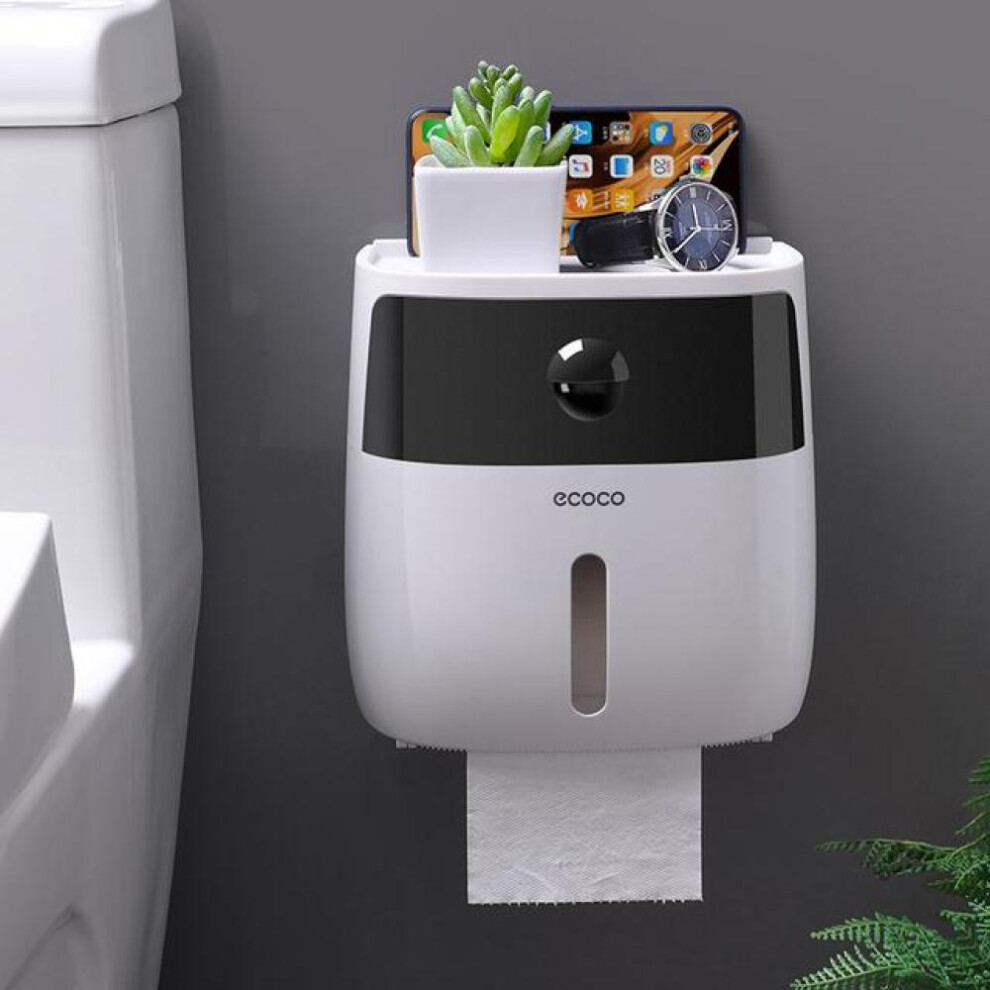 (black) Wall Mounted Toilet Paper Storage Organizer With Drawer