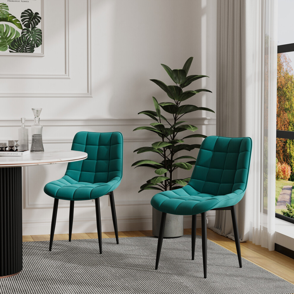 More4homes (Green, 2) Nova Modern Velvet Dining Chair Padded Seat Metal Legs