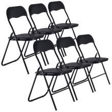 (Black PVC) 6 Pc Folding Lightweight Chair Set Metal Frame