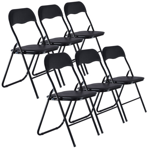URBN Living (Black PVC) 6 Pc Folding Lightweight Chair Set Metal Frame