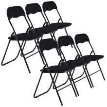 (Black Ribcord) 6 Pc Folding Lightweight Chair Set Metal Frame