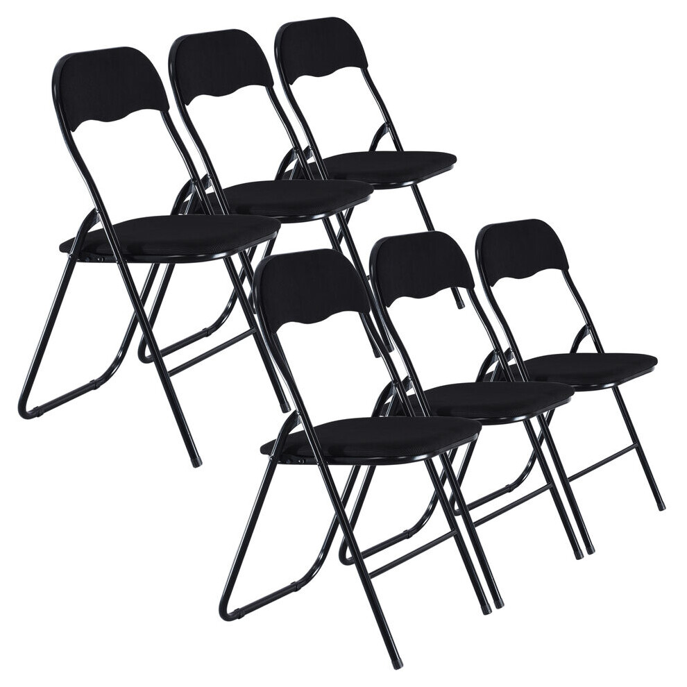 (Black Ribcord) 6 Pc Folding Lightweight Chair Set Metal Frame