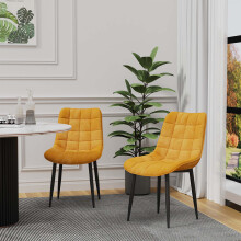(Mustard, 6) Nova Modern Velvet Dining Chair Padded Seat Metal Legs