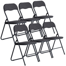 (Dark Grey Ribcord) 6 Pc Folding Lightweight Chair Set Metal Frame