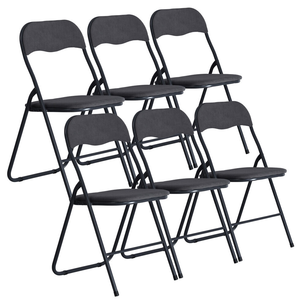 (Dark Grey Ribcord) 6 Pc Folding Lightweight Chair Set Metal Frame