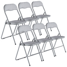 (Light Grey Velvet) 6 Pc Folding Lightweight Chair Set Metal Frame