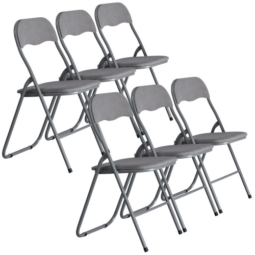 URBN Living (Light Grey Ribcord) 6 Pc Folding Lightweight Chair Set Metal Frame