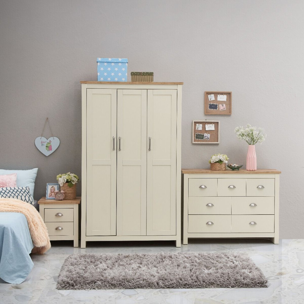 3 Piece Bedroom Set 3 Door Wardrobe 3+4 Chest 2 Drawer Bedside Table